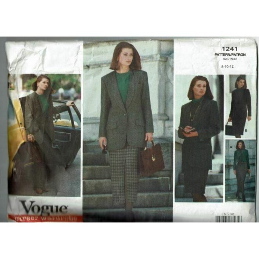 Vogue 1241 Sewing Pattern Women Size 8 10 12 Multi Career Suit Jacket Skirt Pant